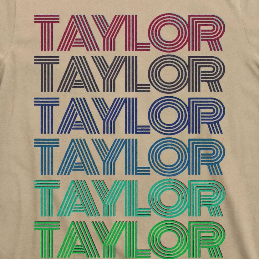 Girl Retro Taylor First Name Personalized Groovy 80S Pink T-Shirt