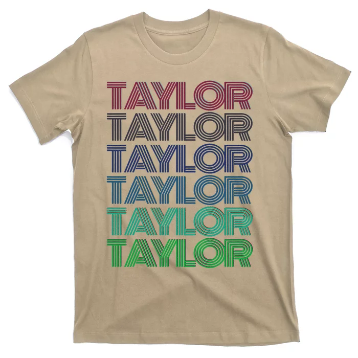 Girl Retro Taylor First Name Personalized Groovy 80S Pink T-Shirt