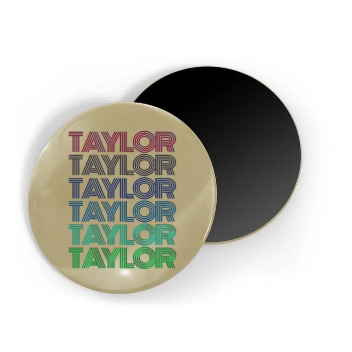 Girl Retro Taylor First Name Personalized Groovy 80S Pink Magnet