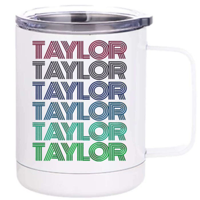 Girl Retro Taylor First Name Personalized Groovy 80S Pink Front & Back 12oz Stainless Steel Tumbler Cup