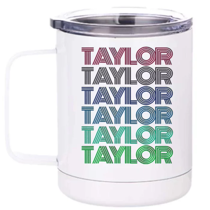 Girl Retro Taylor First Name Personalized Groovy 80S Pink Front & Back 12oz Stainless Steel Tumbler Cup