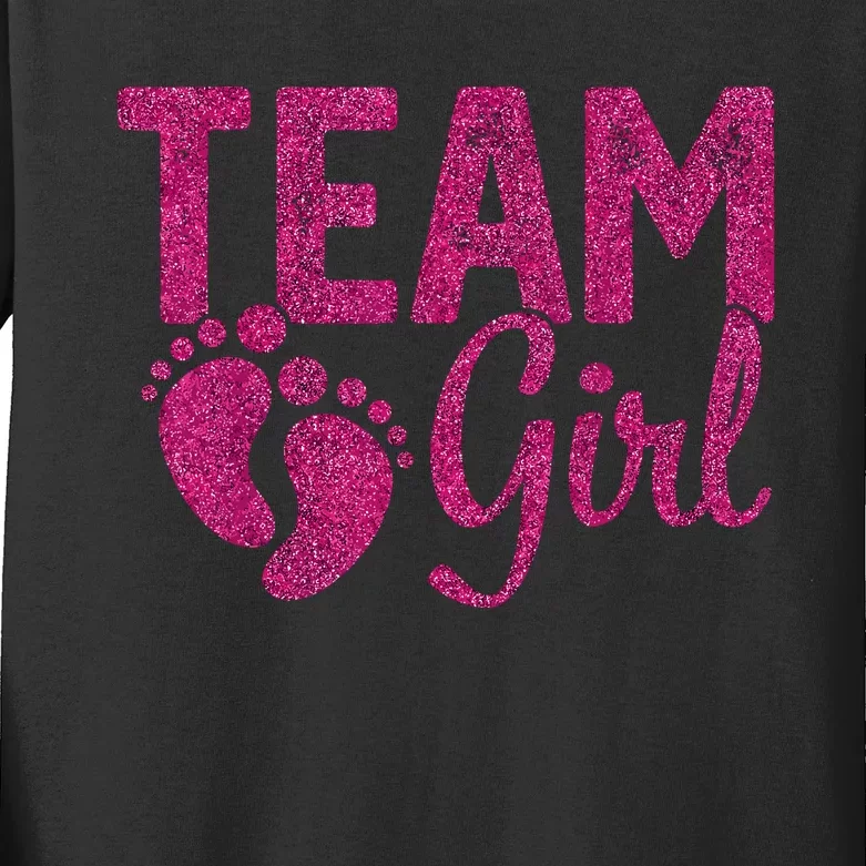 Gender Reveal Team Girl Pink Kids Long Sleeve Shirt