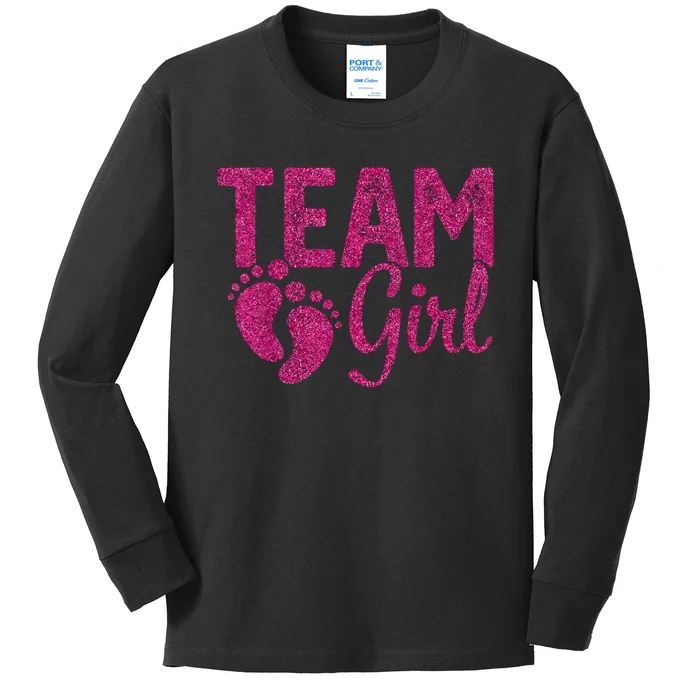 Gender Reveal Team Girl Pink Kids Long Sleeve Shirt