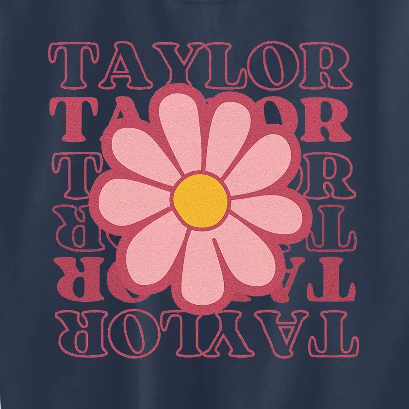 Girl Retro Taylor First Name Personalized Groovy Birthday Kids Sweatshirt