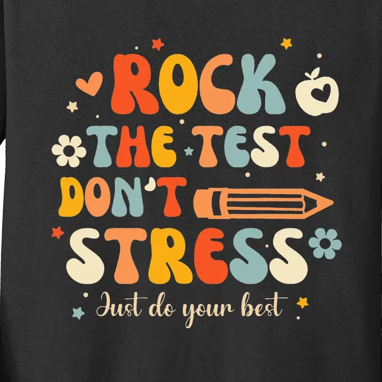 Groovy Rock The Test Don't Stress Just Do Your Best Testing Kids Long Sleeve Shirt