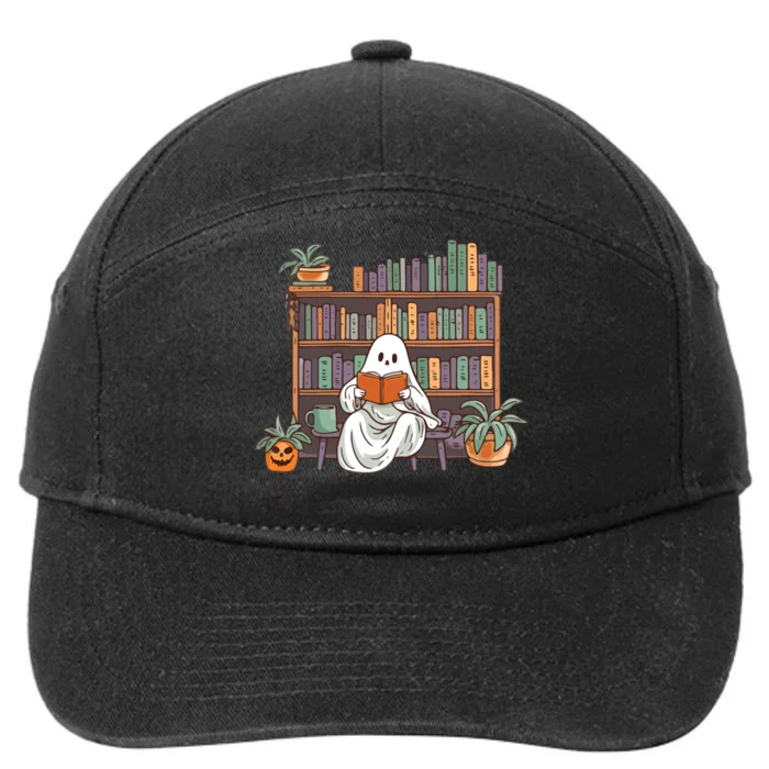 Ghost Reading Teacher Halloween Librarian Book Lover Reading 7-Panel Snapback Hat