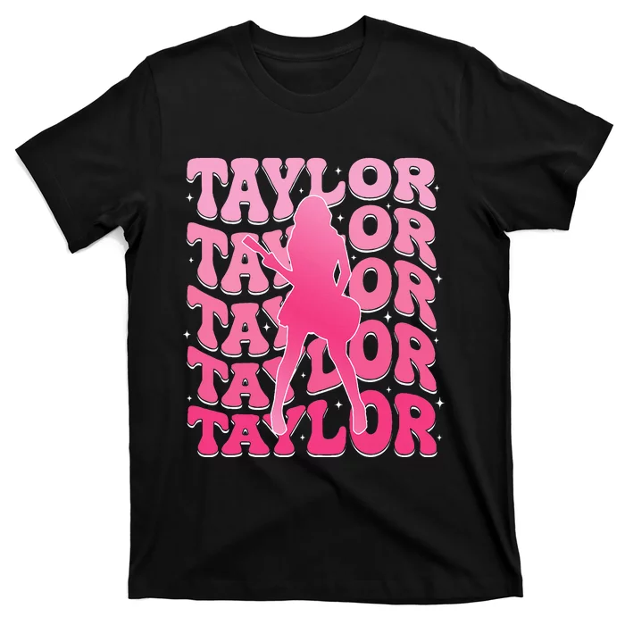 Girl Retro Taylor First Name Personalized Groovy 80S T-Shirt