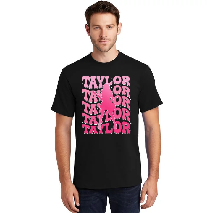 Girl Retro Taylor First Name Personalized Groovy 80S Tall T-Shirt