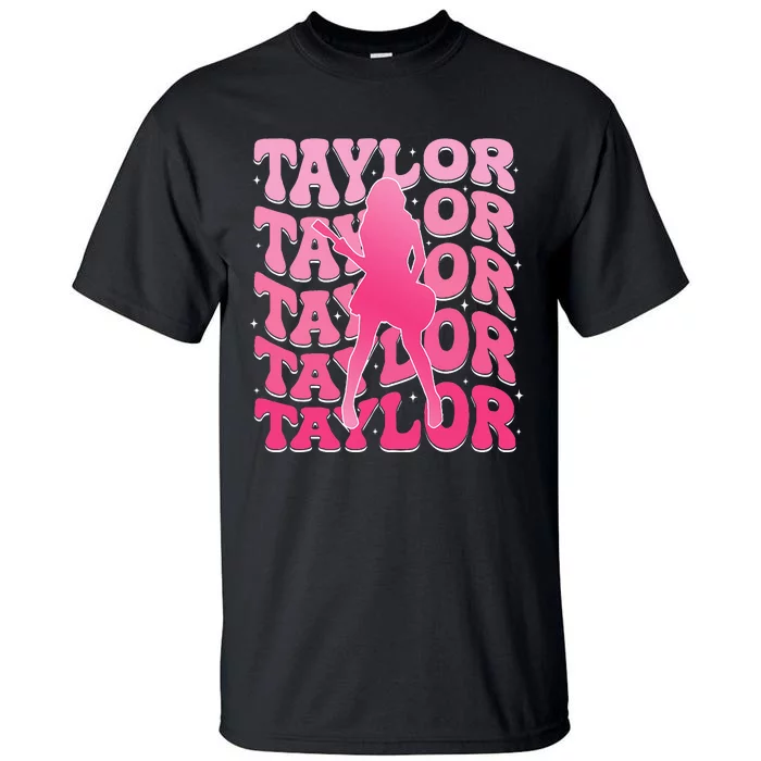 Girl Retro Taylor First Name Personalized Groovy 80S Tall T-Shirt