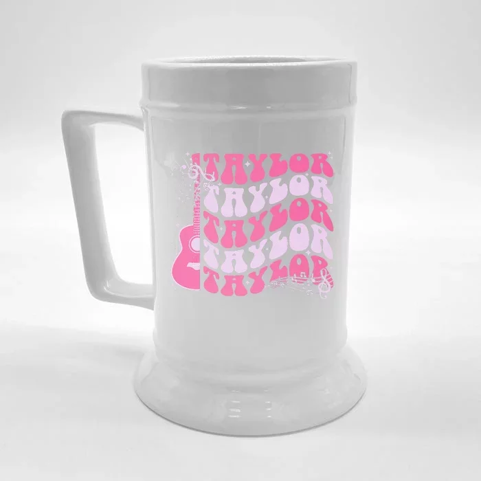 Girl Retro Taylor First Name Personalized Groovy Birthday Front & Back Beer Stein