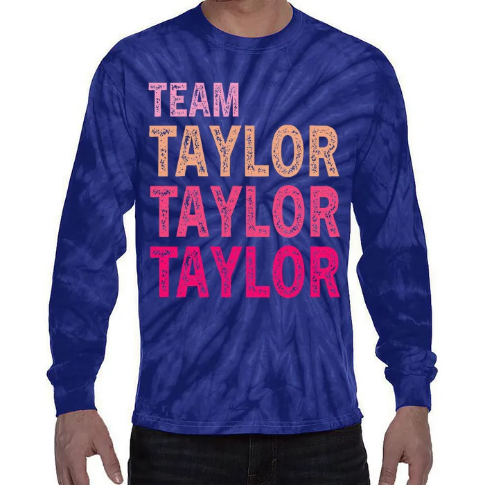 Girl Retro Taylor First Name Personalized Groovy Birthday Tie-Dye Long Sleeve Shirt