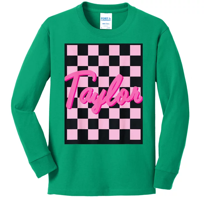 Girl Retro Taylor First Name Taylor Groovy Birthday Taylor Kids Long Sleeve Shirt