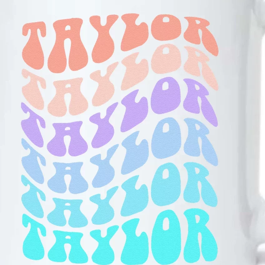 Girl Retro Taylor First Name Personalized Groovy Birthday Black Color Changing Mug