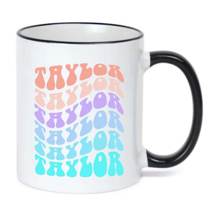 Girl Retro Taylor First Name Personalized Groovy Birthday Black Color Changing Mug