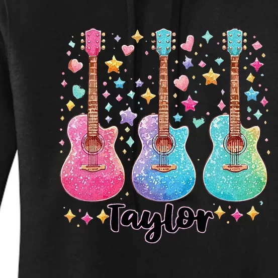 Girl Retro Taylor First Name Personalized Groovy 80S Pink Women's Pullover Hoodie