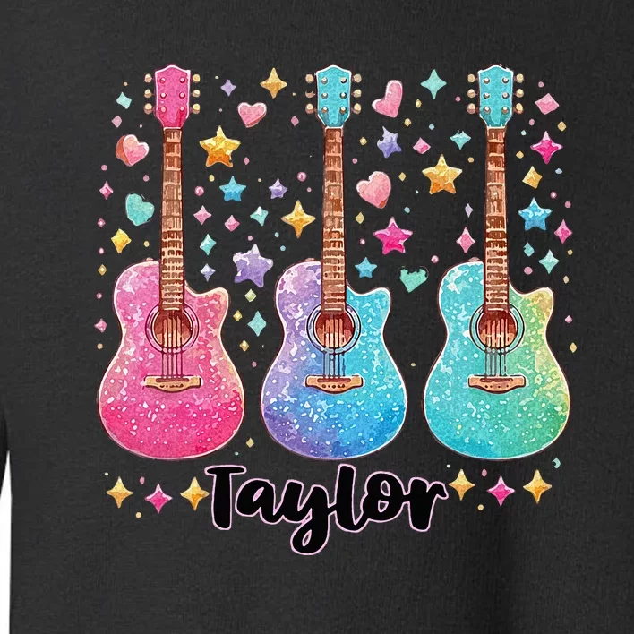 Girl Retro Taylor First Name Personalized Groovy 80S Pink Toddler Sweatshirt