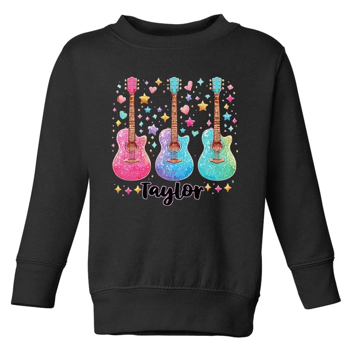 Girl Retro Taylor First Name Personalized Groovy 80S Pink Toddler Sweatshirt