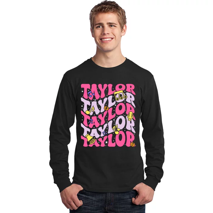 Girl Retro Taylor First Name Personalized Birthday Groovy Long Sleeve Shirt