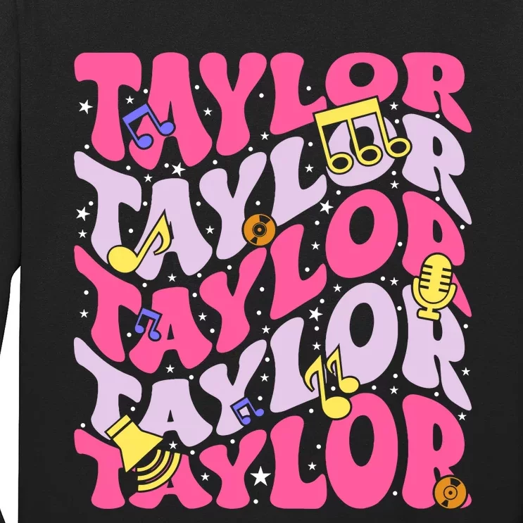 Girl Retro Taylor First Name Personalized Birthday Groovy Long Sleeve Shirt