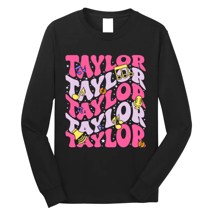 Girl Retro Taylor First Name Personalized Birthday Groovy Long Sleeve Shirt