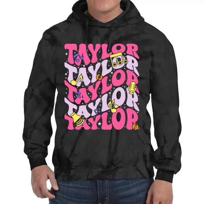 Girl Retro Taylor First Name Personalized Birthday Groovy Tie Dye Hoodie