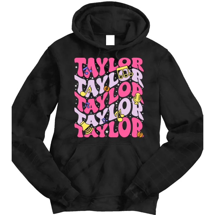 Girl Retro Taylor First Name Personalized Birthday Groovy Tie Dye Hoodie