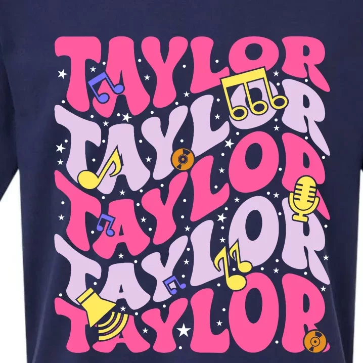 Girl Retro Taylor First Name Personalized Birthday Groovy Sueded Cloud Jersey T-Shirt