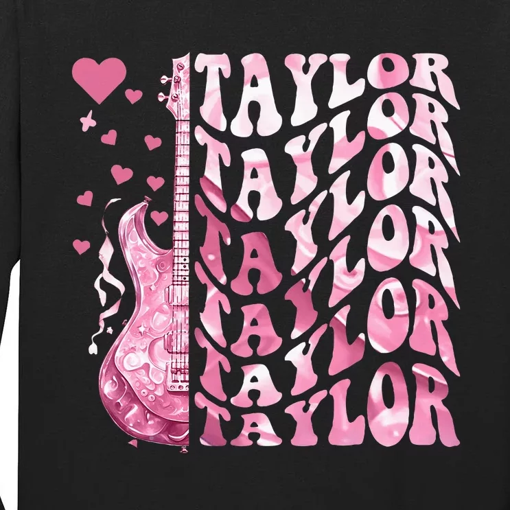 Girl Retro Taylor First Name Personalized Groovy Birthday Tall Long Sleeve T-Shirt