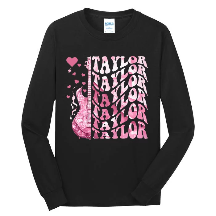 Girl Retro Taylor First Name Personalized Groovy Birthday Tall Long Sleeve T-Shirt