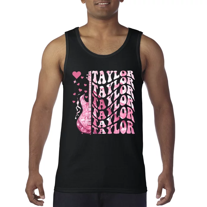 Girl Retro Taylor First Name Personalized Groovy Birthday Tank Top