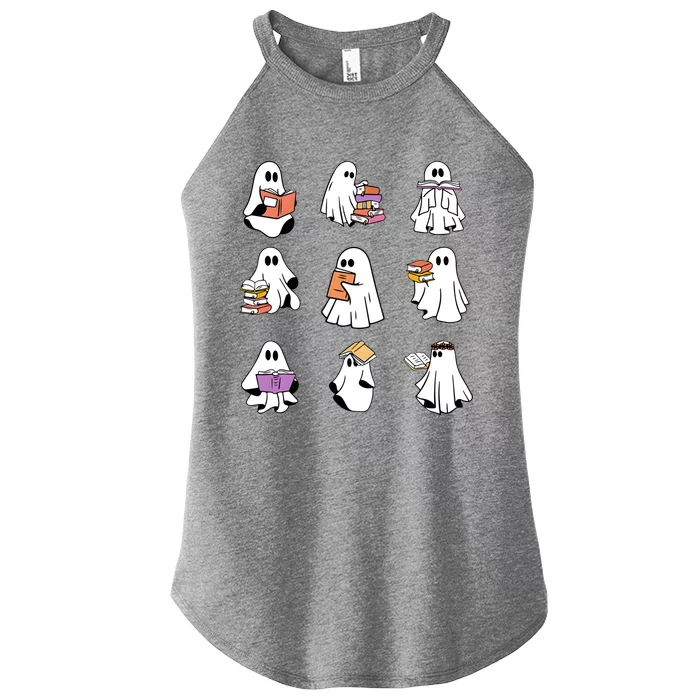 Ghost Reading Teacher Halloween Books Teacher Women’s Perfect Tri Rocker Tank