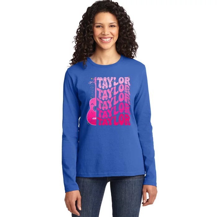 Girl Retro Taylor First Name Personalized Ladies Long Sleeve Shirt