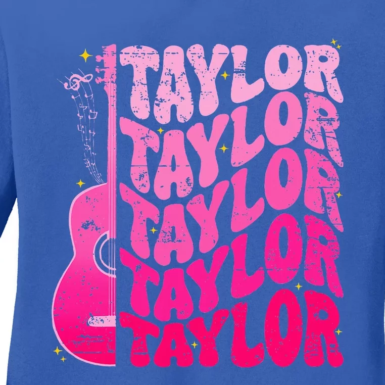 Girl Retro Taylor First Name Personalized Ladies Long Sleeve Shirt