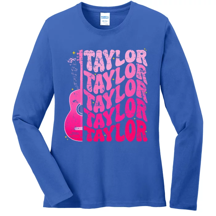 Girl Retro Taylor First Name Personalized Ladies Long Sleeve Shirt