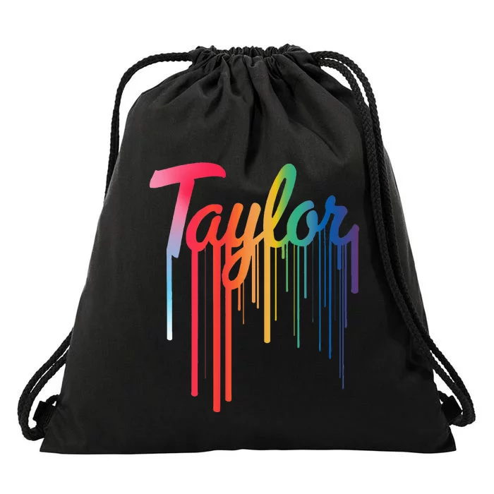 Girl Retro Taylor First Name Personalized Groovy 80S Drawstring Bag