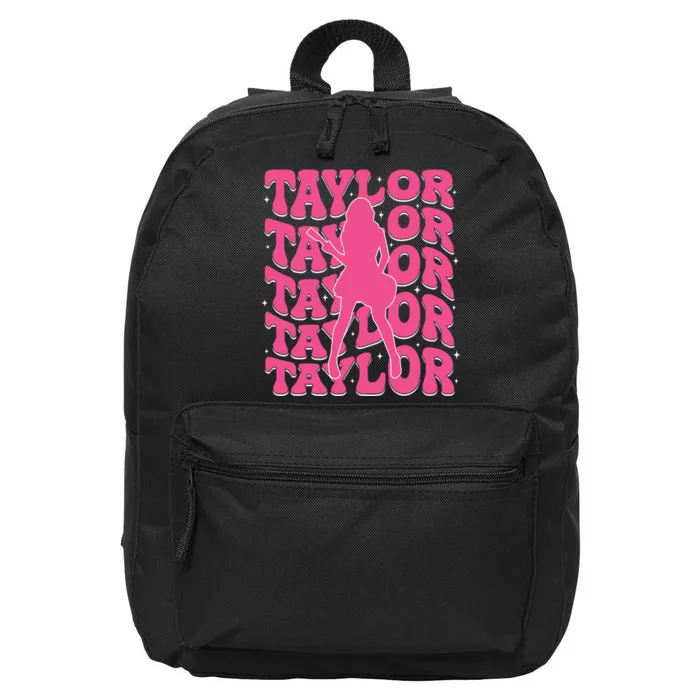 Girl Retro Taylor First Name Personalized Groovy 80s 16 in Basic Backpack