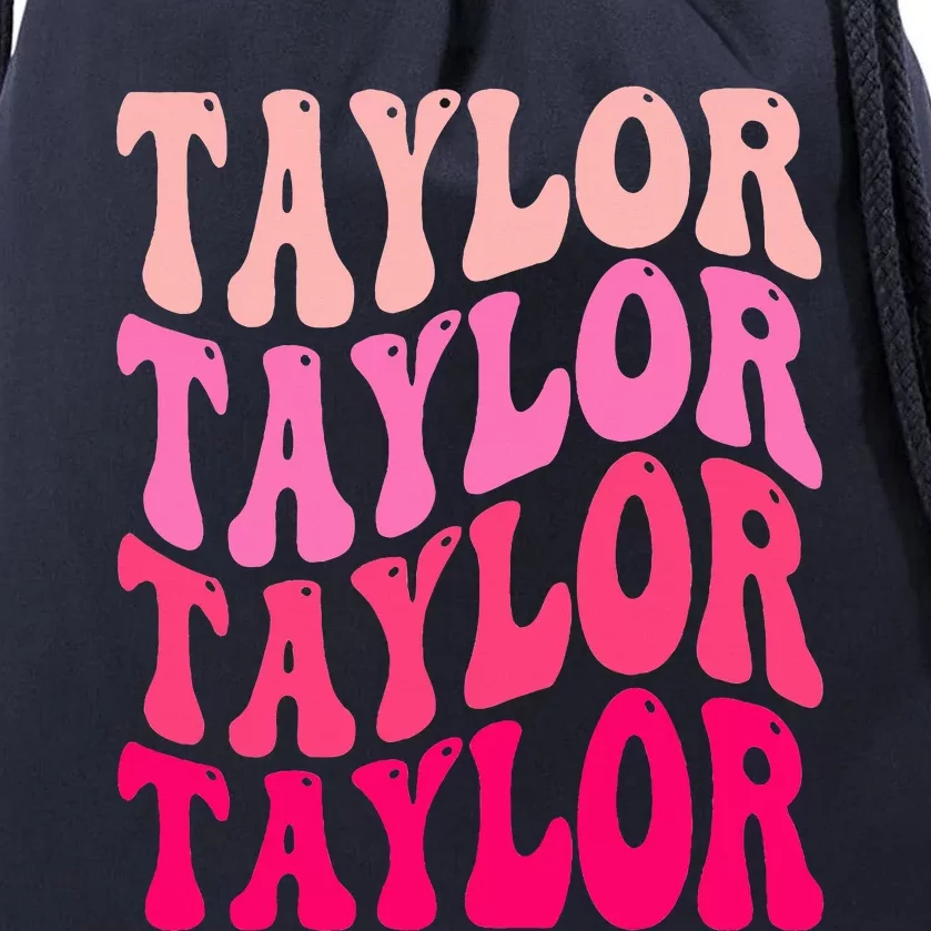 Girl Retro TAYLOR First Name Personalized Groovy Birthday Drawstring Bag