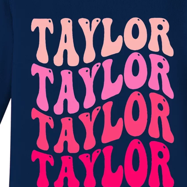 Girl Retro TAYLOR First Name Personalized Groovy Birthday Baby Long Sleeve Bodysuit