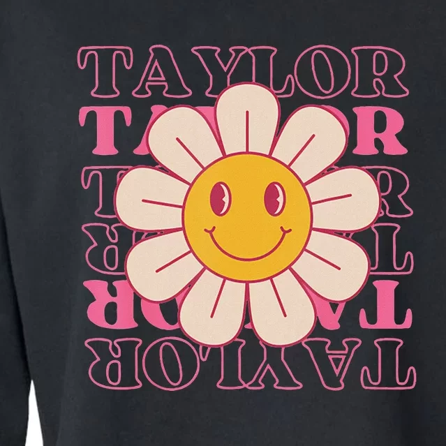 Girl Retro Taylor Personalized Groovy Birthday Cropped Pullover Crew