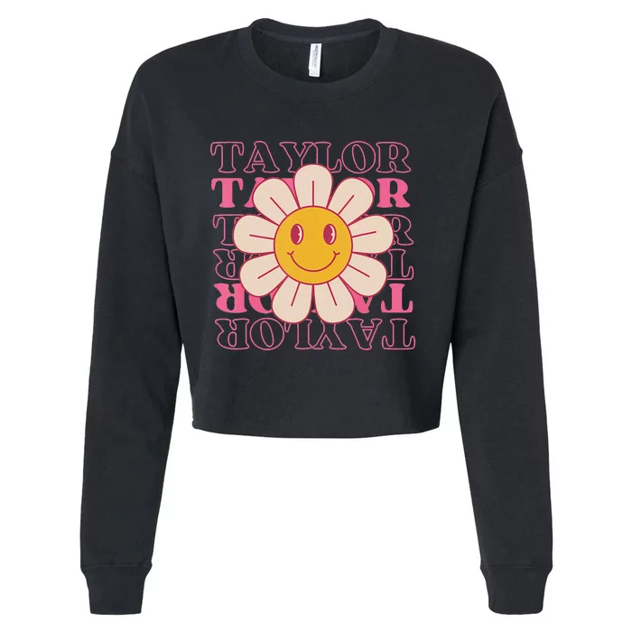 Girl Retro Taylor Personalized Groovy Birthday Cropped Pullover Crew