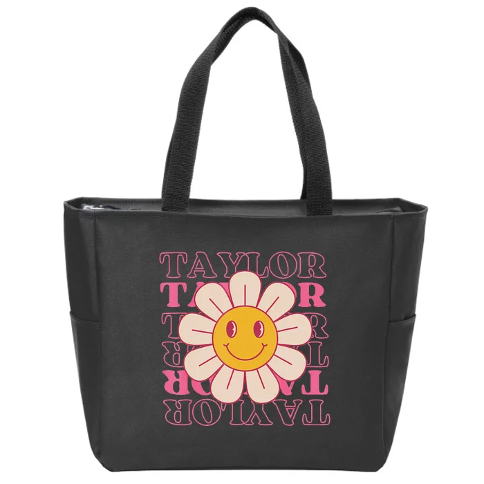 Girl Retro Taylor Personalized Groovy Birthday Zip Tote Bag