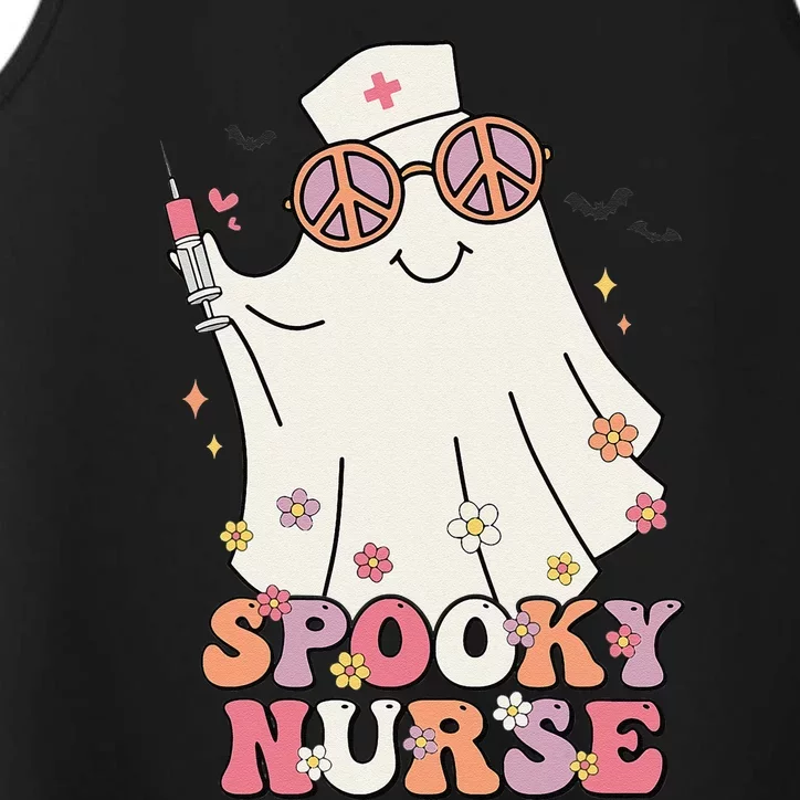 Groovy Retro Trick Or Treat Spooky Ghost Halloween Nurse Performance Tank