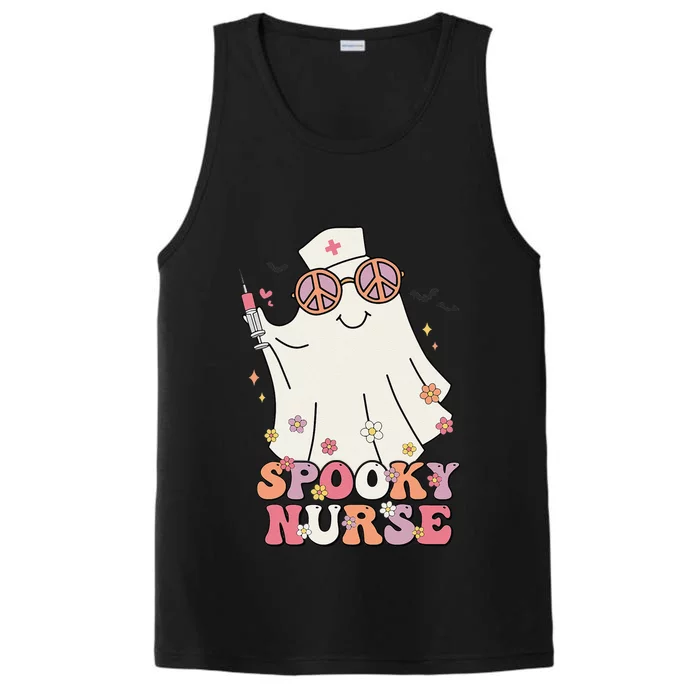 Groovy Retro Trick Or Treat Spooky Ghost Halloween Nurse Performance Tank