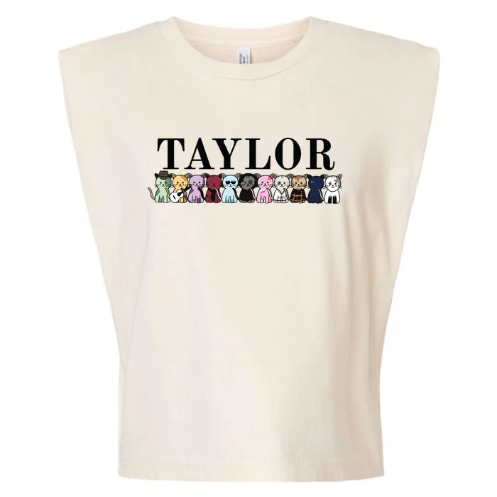 Girl Retro Taylor First Name Cat Kittens Personalized Groovy Garment-Dyed Women's Muscle Tee