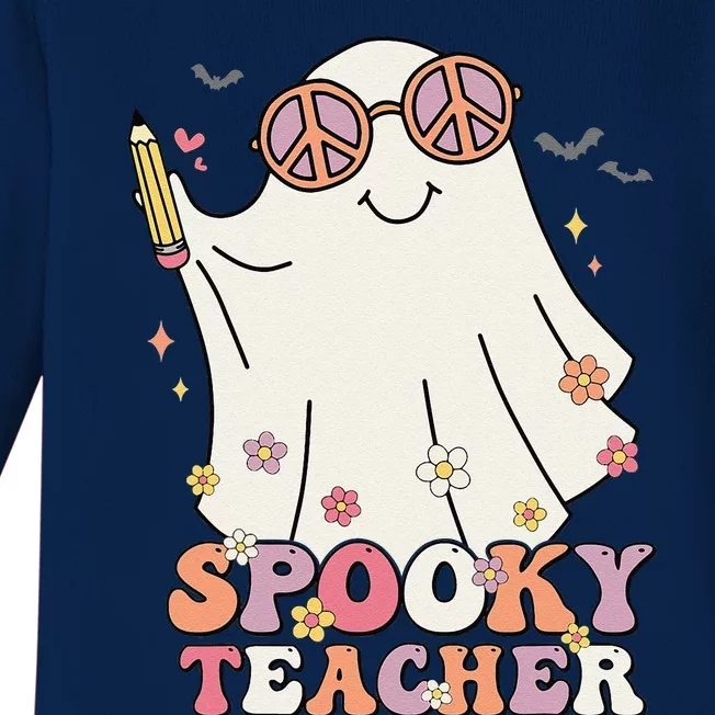 Groovy Retro Trick Or Treat Spooky Ghost Halloween Teacher Baby Long Sleeve Bodysuit