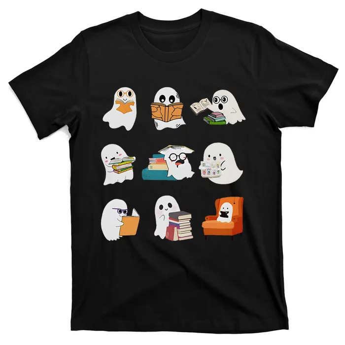 Ghost Reading Teacher Halloween Librarian Book Lover School T-Shirt