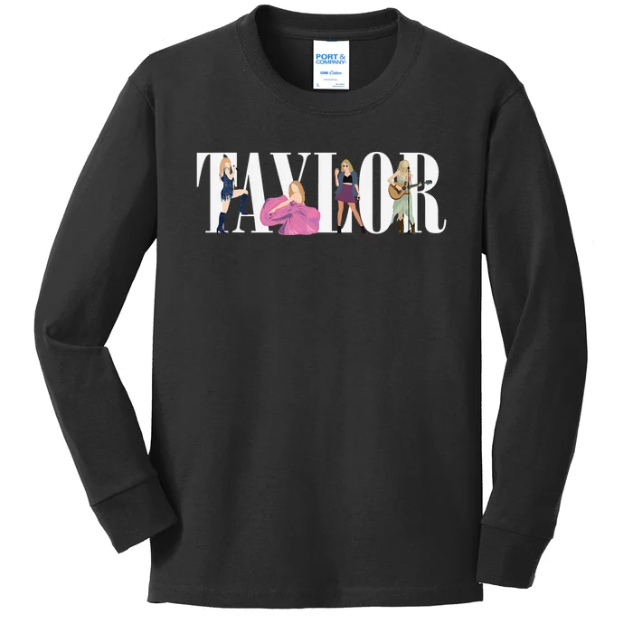 Girl Retro Taylor First Name Personalized Groovy 80s Kids Long Sleeve Shirt