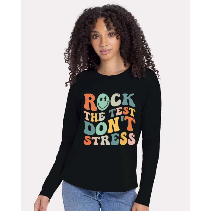 Groovy Rock The Test Motivational Retro Teachers Testing Day Womens Cotton Relaxed Long Sleeve T-Shirt