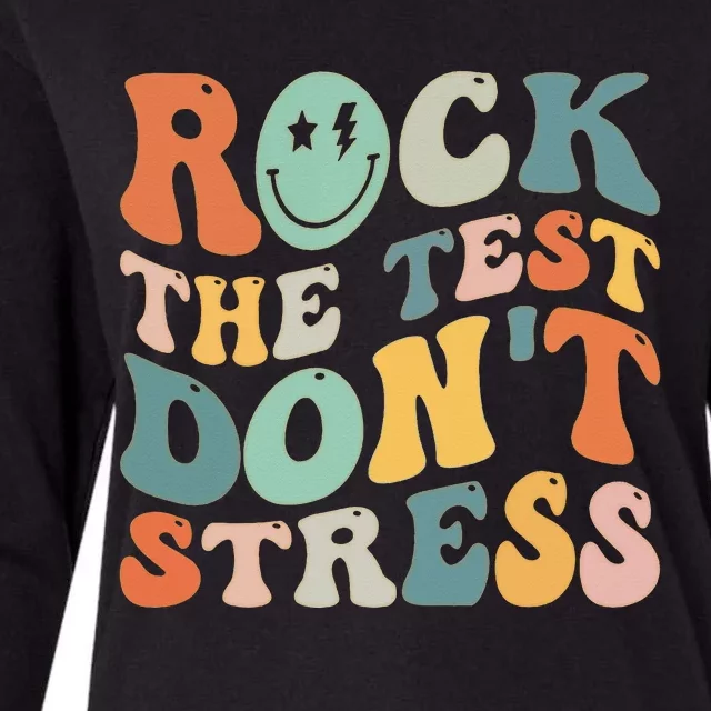 Groovy Rock The Test Motivational Retro Teachers Testing Day Womens Cotton Relaxed Long Sleeve T-Shirt