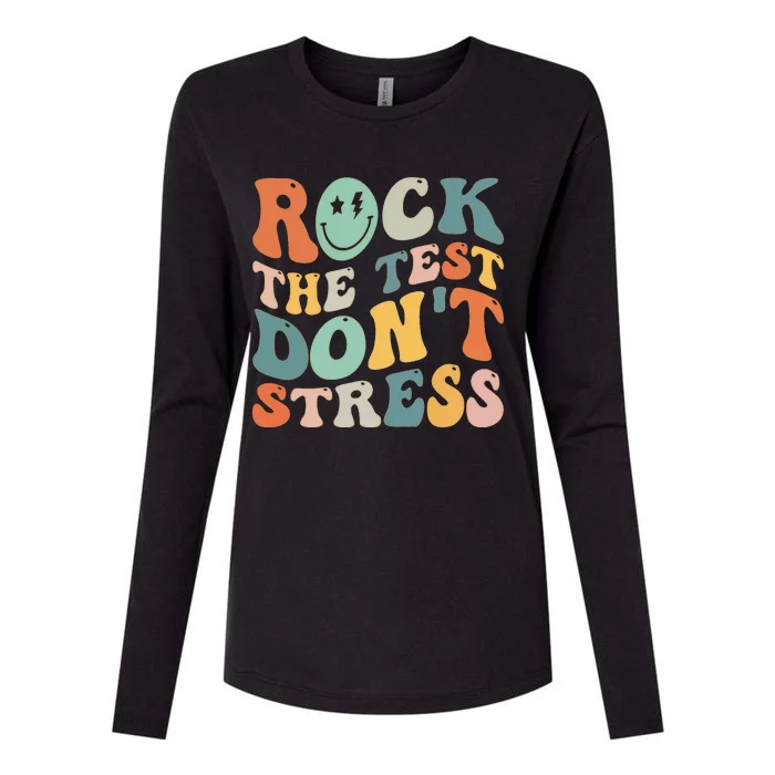 Groovy Rock The Test Motivational Retro Teachers Testing Day Womens Cotton Relaxed Long Sleeve T-Shirt